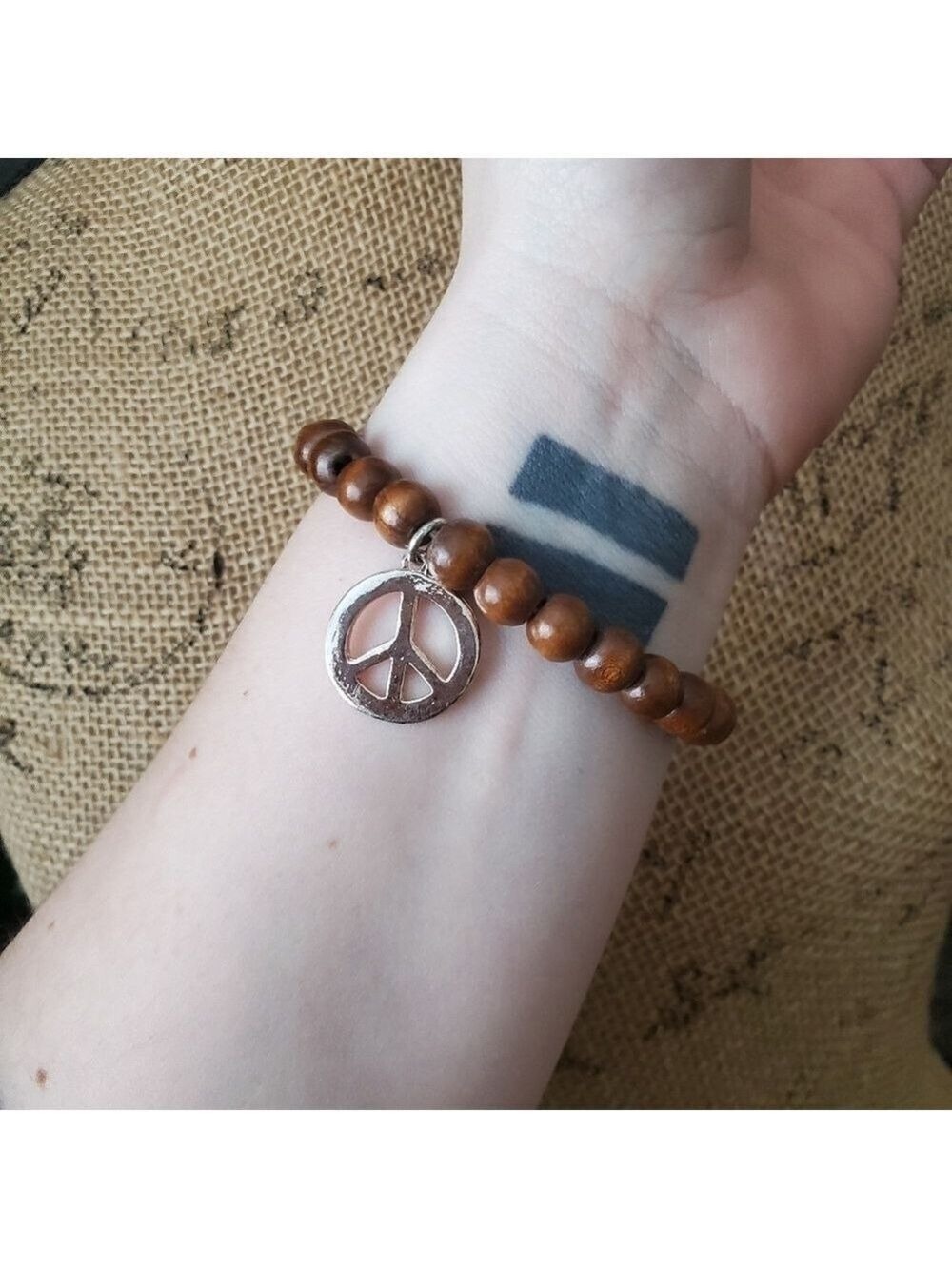 Native Wooden Peace Boho Bracelet Stretch
